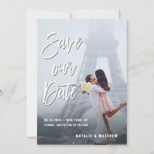 Reserva La Fecha Guión escrito a mano blanco Guardar nuestra tarjet