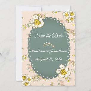 Reserva La Fecha Guión floral bonito Pastel rosa Romántico