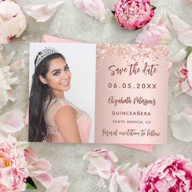 Reserva La Fecha Guión fotográfico de rosa Quinceanera (Subido por el creador)