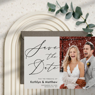 Reserva La Fecha Guión gris elegante moderno foto Boda simple