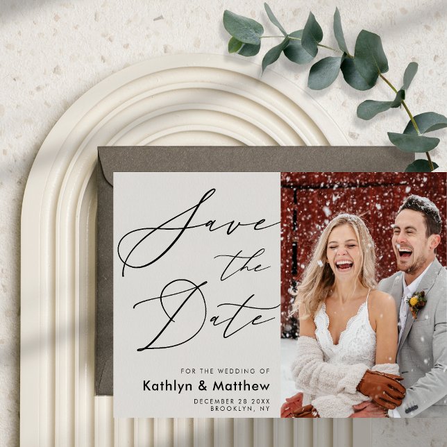 Reserva La Fecha Guión gris elegante moderno foto Boda simple (Subido por el creador)