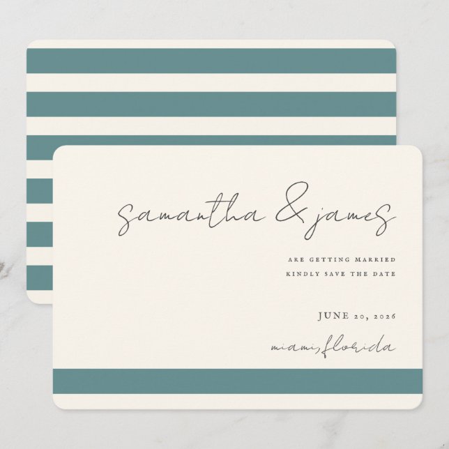 Reserva La Fecha Guión manuscrito de franjas Verde azuladas brillan (Anverso / Reverso)