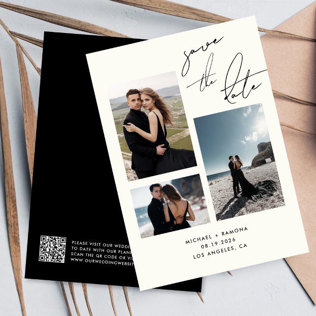 Reserva La Fecha Guión manuscrito moderno Código QR de tres fotos (Subido por el creador)