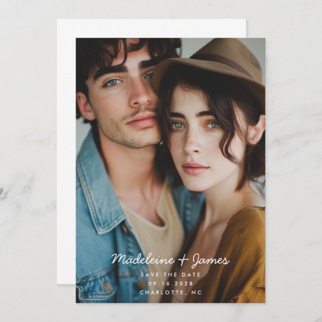 Reserva La Fecha Guión mínimo Boda moderno de fotografía completa s (Anverso / Reverso)