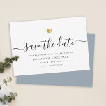 Reserva La Fecha Guión mínimo moderno oro Vow renovación azul turbi<br><div class="desc">Esta elegante tarjeta Save the Date para la renovación de tu promesa brilla con simplicidad. Tipografía moderna,  caligrafía magnífica y acentuada por un oro cardíaco delicado (impreso). En la parte posterior hay espacio para cualquier otro detalle,  como una url de sitio boda. Esta es la versión azul polvorienta.</div>