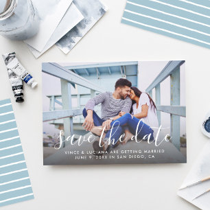 Reserva La Fecha Guión moderno foto completa boda azul atrás