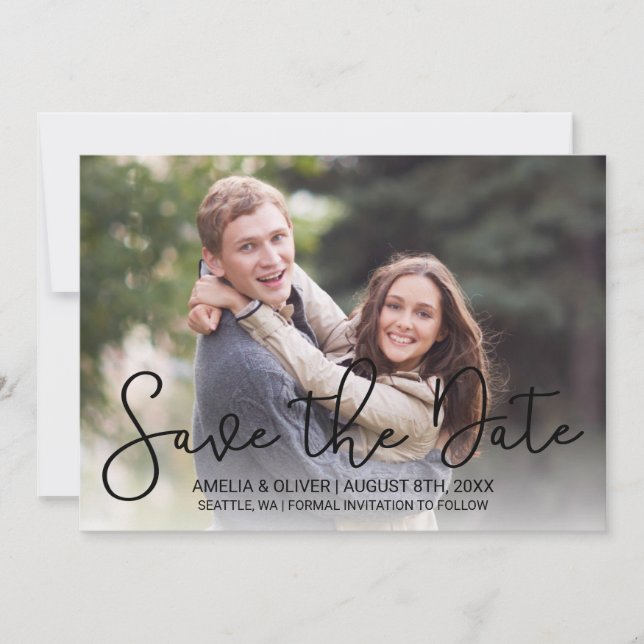 Reserva La Fecha Guión moderno Foto horizontal Guardar la fecha (Anverso)