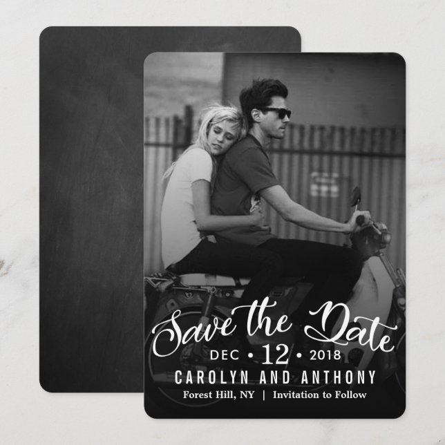 Reserva La Fecha Guión moderno | Foto personalizada para guardar la (Anverso / Reverso)