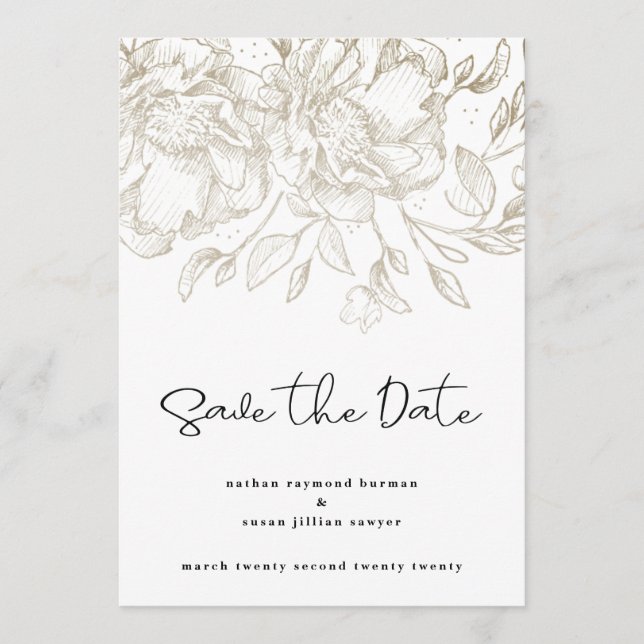 Reserva La Fecha guión moderno oro florals Save the Date Card (Anverso)