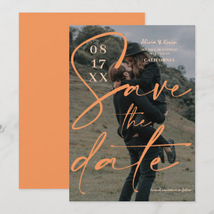 Reserva La Fecha Guión naranja en negrita moderno guardar la foto d