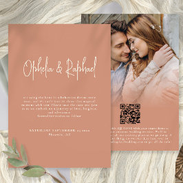 Reserva La Fecha Guión superpuesto QR Boho Boda Terracotta