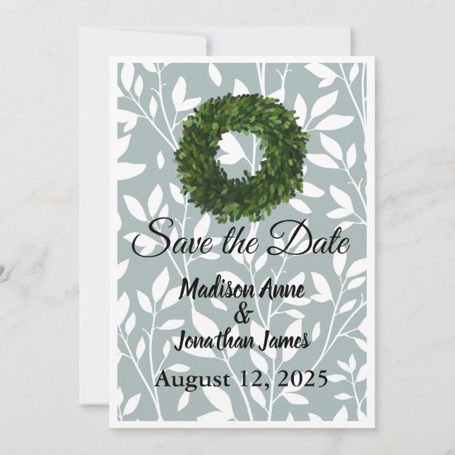 Reserva La Fecha Guirnalda de Casa de Campo con Hojas de Parra Verd (Anverso)