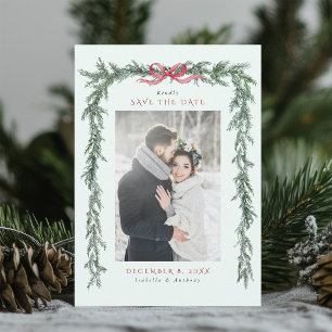 Reserva La Fecha Guirnalda de pino de Navidad boda verde menta Foto