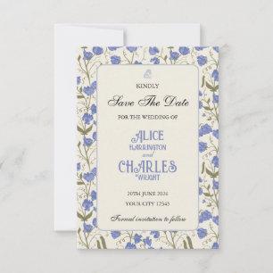 Reserva La Fecha Guisante Dulce Floral Azul y Crema