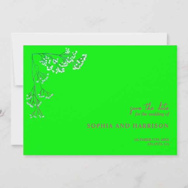 Reserva La Fecha Gypsophila rusa Neon Green Boda (Anverso)