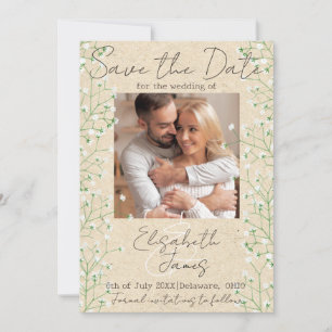 Reserva La Fecha Gypsophila Watercolor Cute Floral Boda de marfil