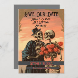 Reserva La Fecha Halloween de la Pareja de Skeleton Vintage