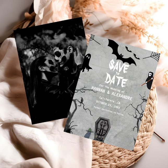 Reserva La Fecha Halloween Matrimonio Gótico Oscuro Moody Save The  (Subido por el creador)