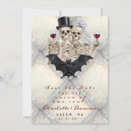 Reserva La Fecha Hallowen Skulls góticos Skeleton Love Bat Boda
