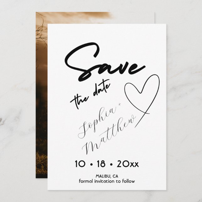 Reserva La Fecha Hand Drawing  Wedding Photo Save The Date (Anverso / Reverso)