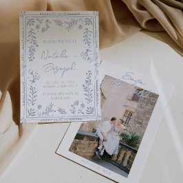 Reserva La Fecha Hand Drawn Azure Blue Floral Garden Photo Wedding