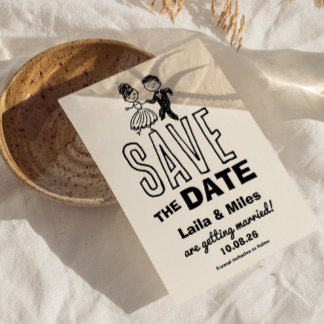 Reserva La Fecha Hand drawn Bride and Groom Wedding Save The Date