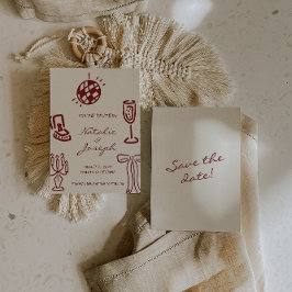 Reserva La Fecha Hand Drawn Burgundy Romantic Whimsical Wedding