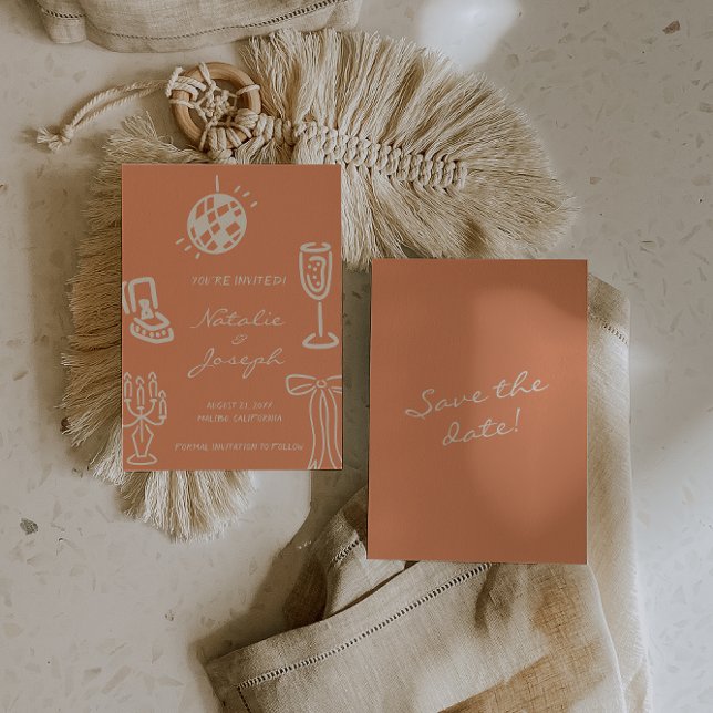 Reserva La Fecha Hand Drawn Coral Romantic Whimsical Wedding (Subido por el creador)