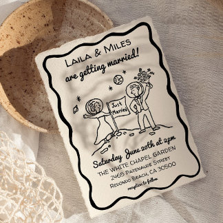 Reserva La Fecha Hand Drawn Whimsical cosmic moon wedding invite