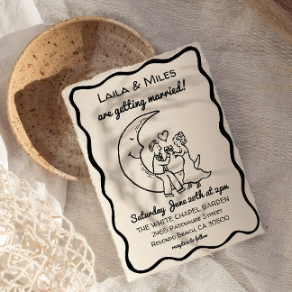 Reserva La Fecha Hand Drawn Whimsical Moon wedding invitation