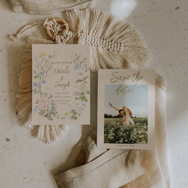 Reserva La Fecha Hand Written Floral Wreath Summer Photo Wedding (Subido por el creador)