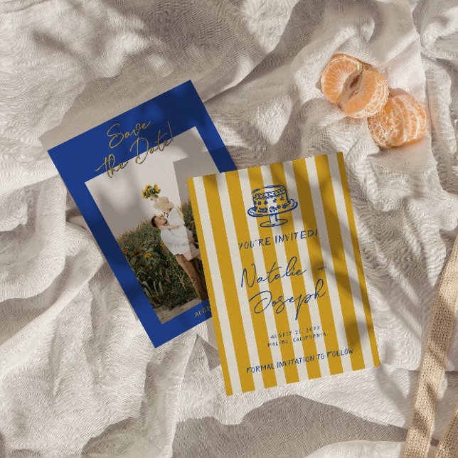 Reserva La Fecha Handwritten Blue Yellow Italian Photo Wedding (Subido por el creador)