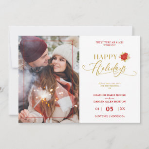 Reserva La Fecha Happy Holidays Poinsettias Wreath Photo Wedding