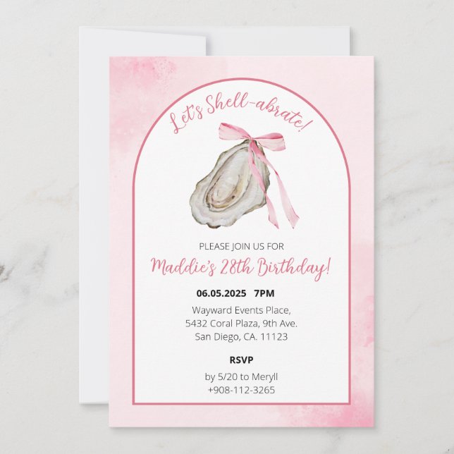 Reserva La Fecha Harina de ostra de coqueta rosa de Shell-ebrate (Anverso)