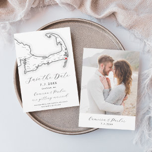 Reserva La Fecha Harwich MAMÁ Cape Cod Map Boda blanco y negro