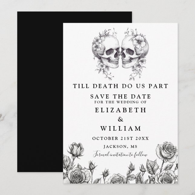 Reserva La Fecha Hasta la muerte Boda floral gótico Skulls (Anverso / Reverso)