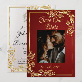 Reserva La Fecha Heart, Photo & Gold Frame on Ruby Red