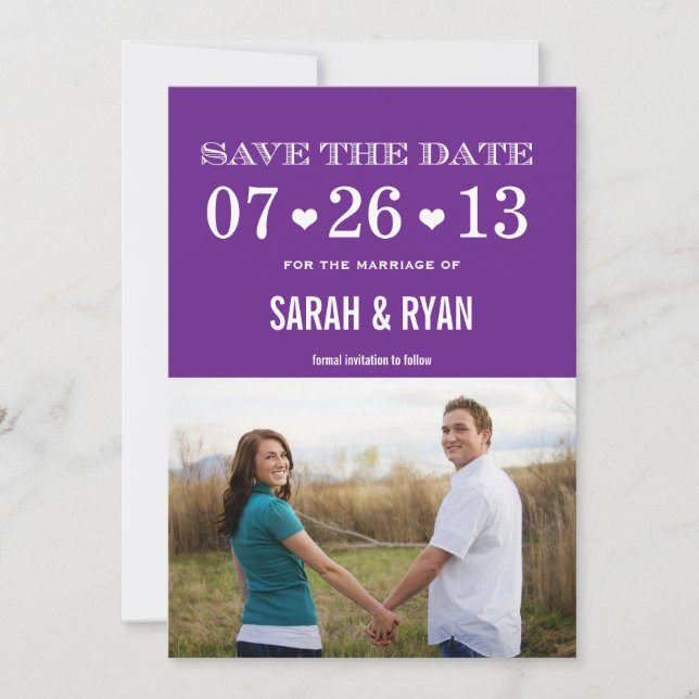 Reserva La Fecha Heart Purple Save the Date Photo Invitation (Anverso)