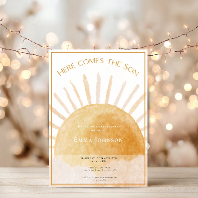 Reserva La Fecha Here Comes the Son Baby Shower Invitation (Subido por el creador)