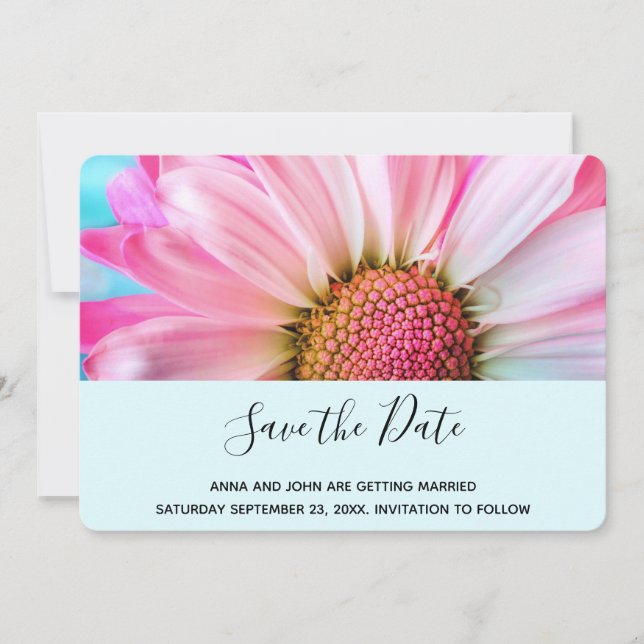 Reserva La Fecha Hermosa flor rosa cierra Boda de fotos (Anverso)