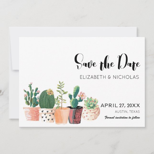 Reserva La Fecha Hermosa Foto De Cactus Succulent Save The Date (Anverso)