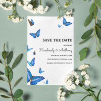 Hermosa mariposas azules Boda salva la fecha