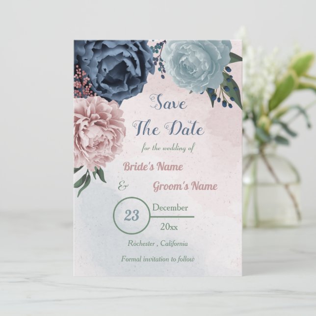 Reserva La Fecha hermosa vegetación floral azul rosa (Anverso de pie)