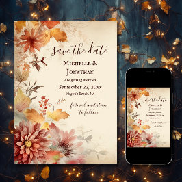 Reserva La Fecha Hermosas flores de otoño caen Boda floral