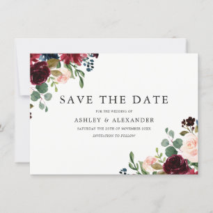 Reserva La Fecha Hermosas Flores Rosadas y Burgundy Boda Elegante