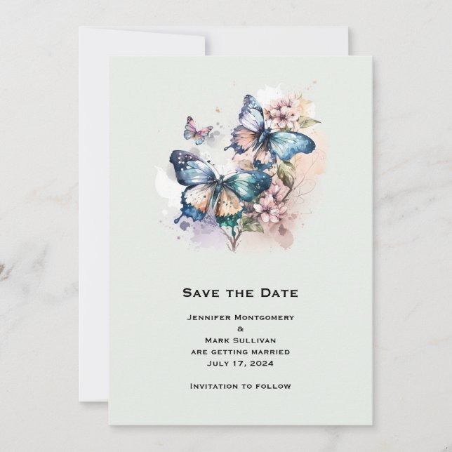 Reserva La Fecha Hermosas mariposas y Boda de flores (Anverso)