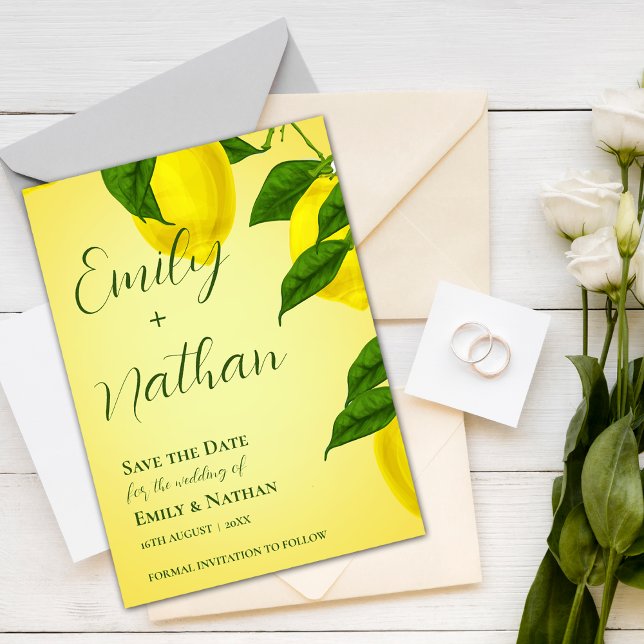 Reserva La Fecha Hermoso Boda de cítricos amarillo pálido limón lin (Subido por el creador)