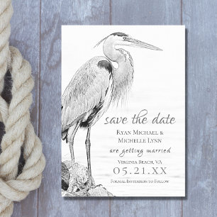 Reserva La Fecha Hermoso Boda de esbozo de pájaro de la garza azul