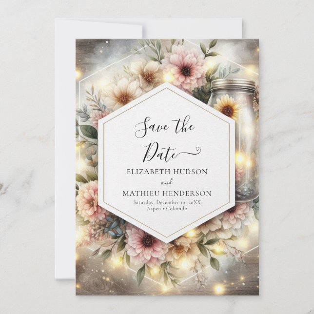 Reserva La Fecha Hermoso Boda de Field Mason Jar (Anverso)