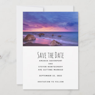 Reserva La Fecha Hermoso Boda de fotografías de la costa atardecer